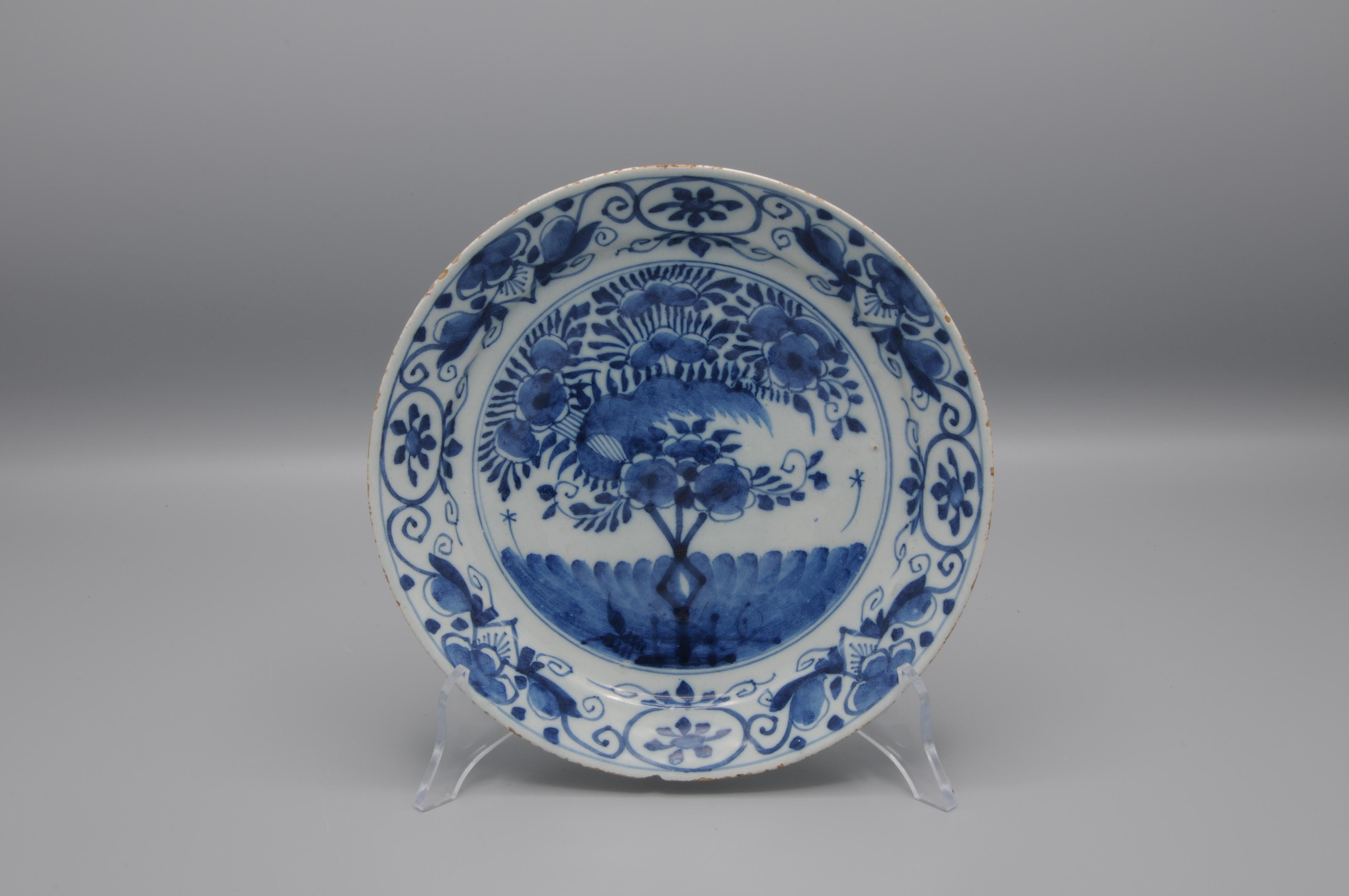 Delft Blue set of 'Tea Tree' plates - mid 18th century For Sale 5