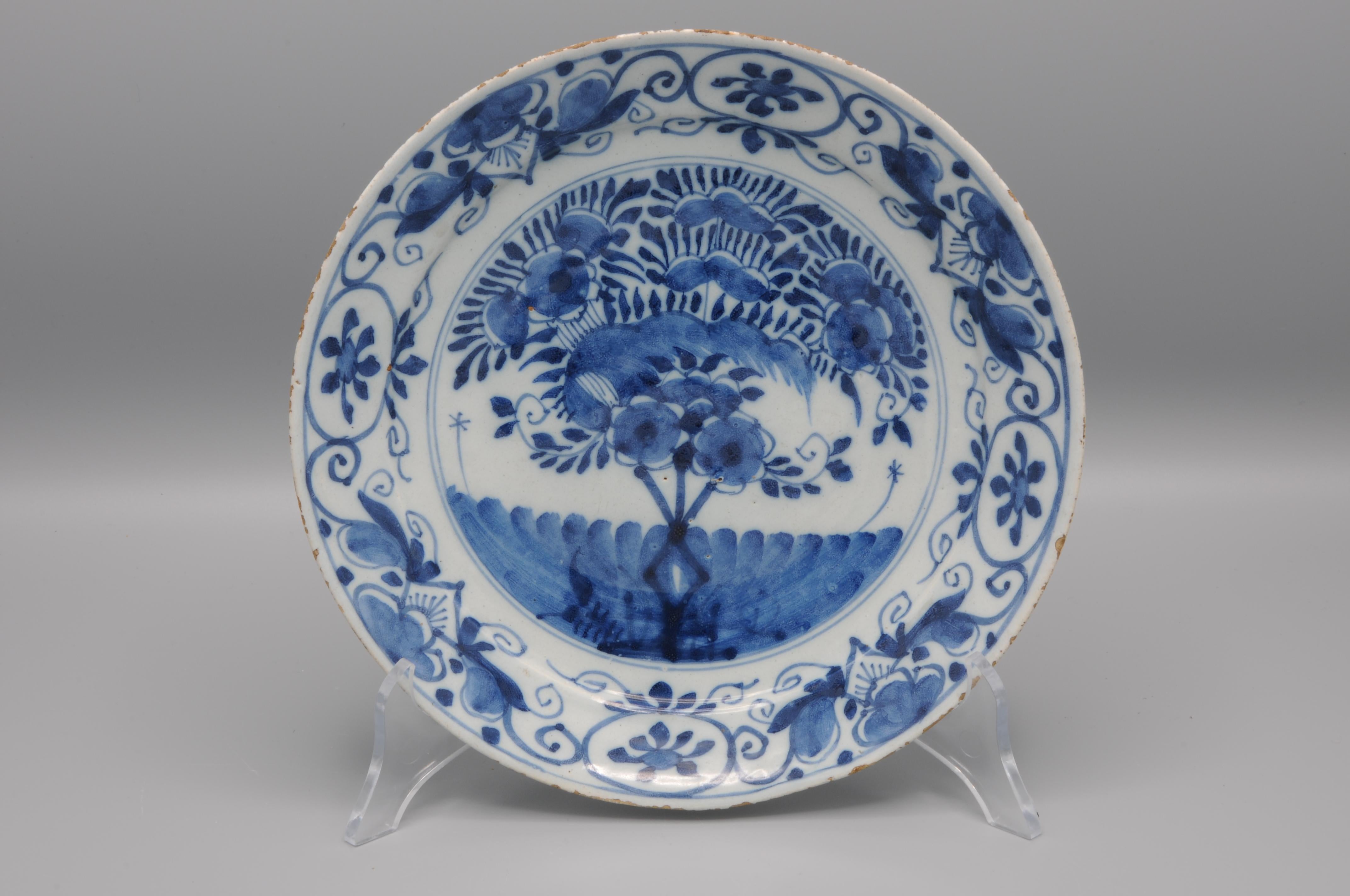 18th Century Delft Blue set of 'Tea Tree' plates - mid 18th century For Sale