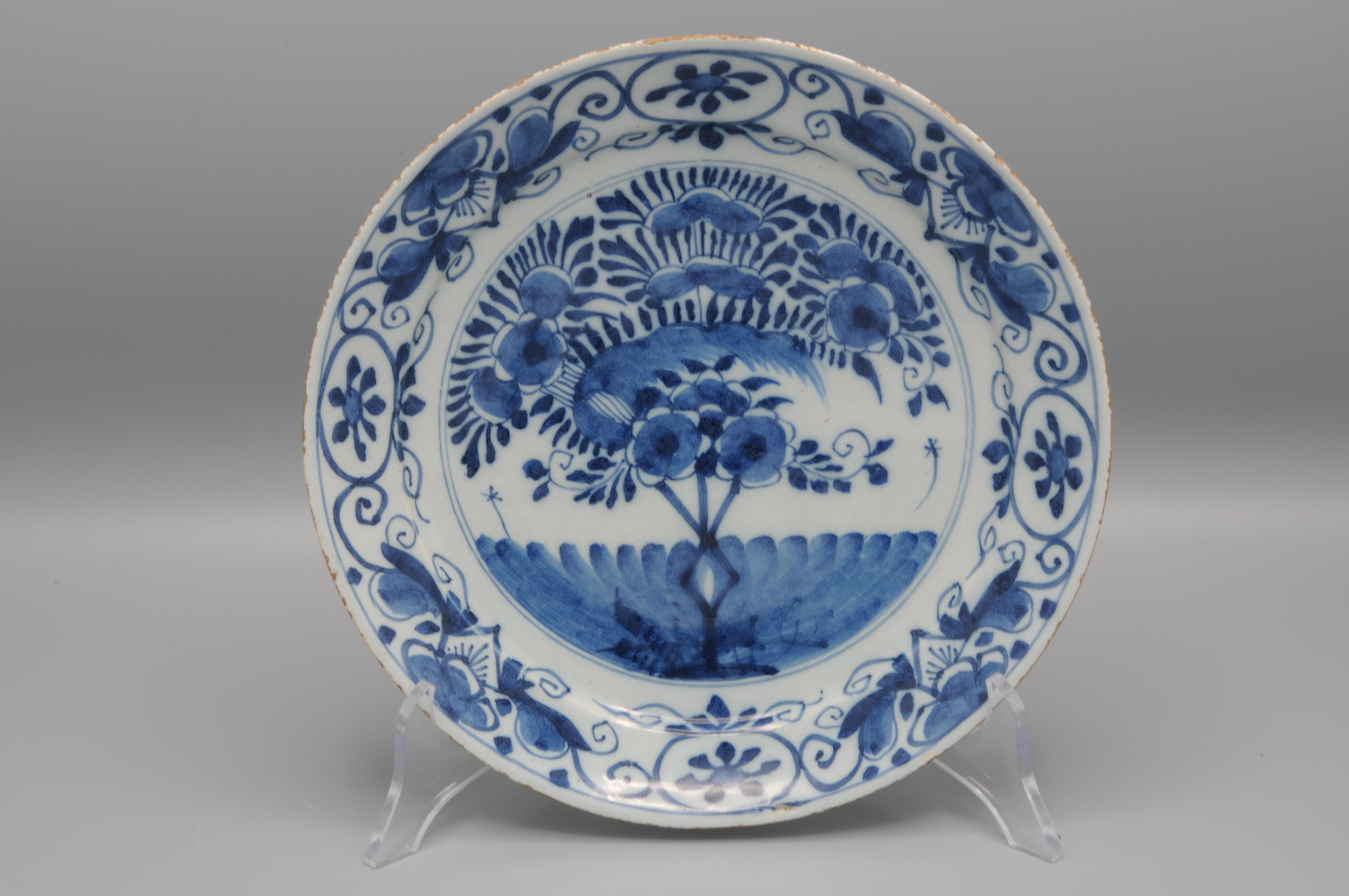 Delft Blue set of 'Tea Tree' plates - mid 18th century For Sale 1
