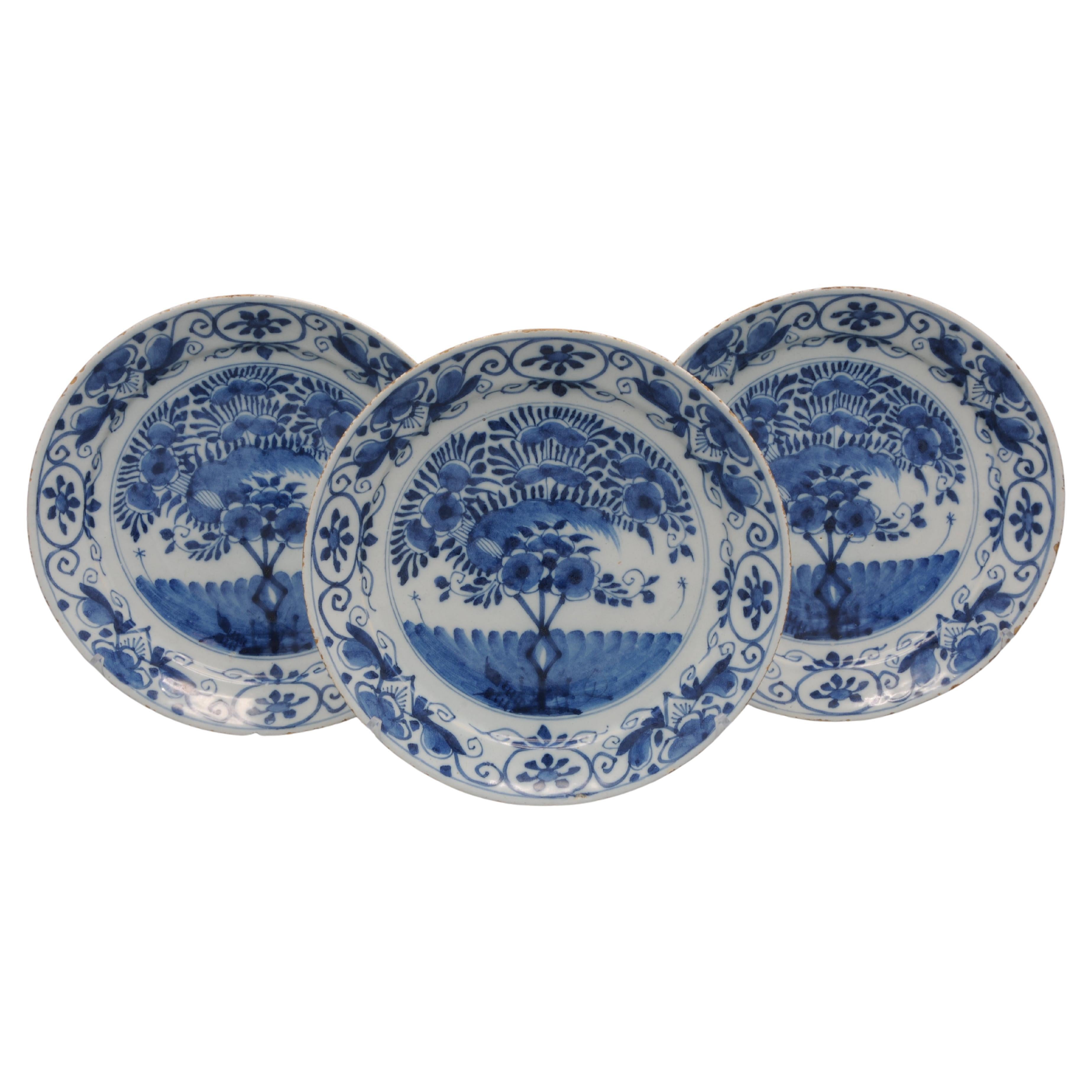 Delft Blue set of 'Tea Tree' plates - mid 18th century For Sale
