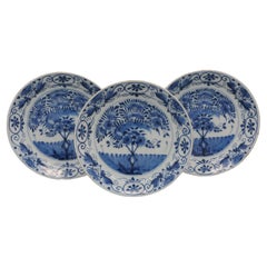 Antique Delft Blue set of 'Tea Tree' plates - mid 18th century