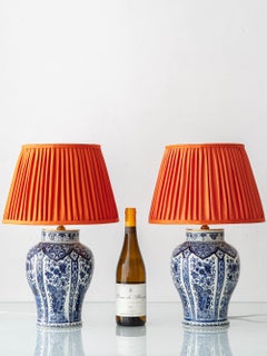 Delft Blue Table Lamps, Royal Sphinx by Boch, 1969-1979, New Persimmon Shades