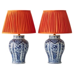 Delft Blue Table Lamps, Royal Sphinx by Boch, 1969-1979, New Persimmon Shades