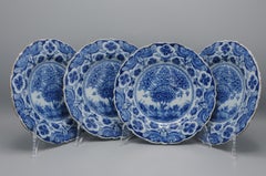 Delft Blue “Tea Tree” (Tree of Life) Set of 4 Plates, Van Duijn, ca 1770