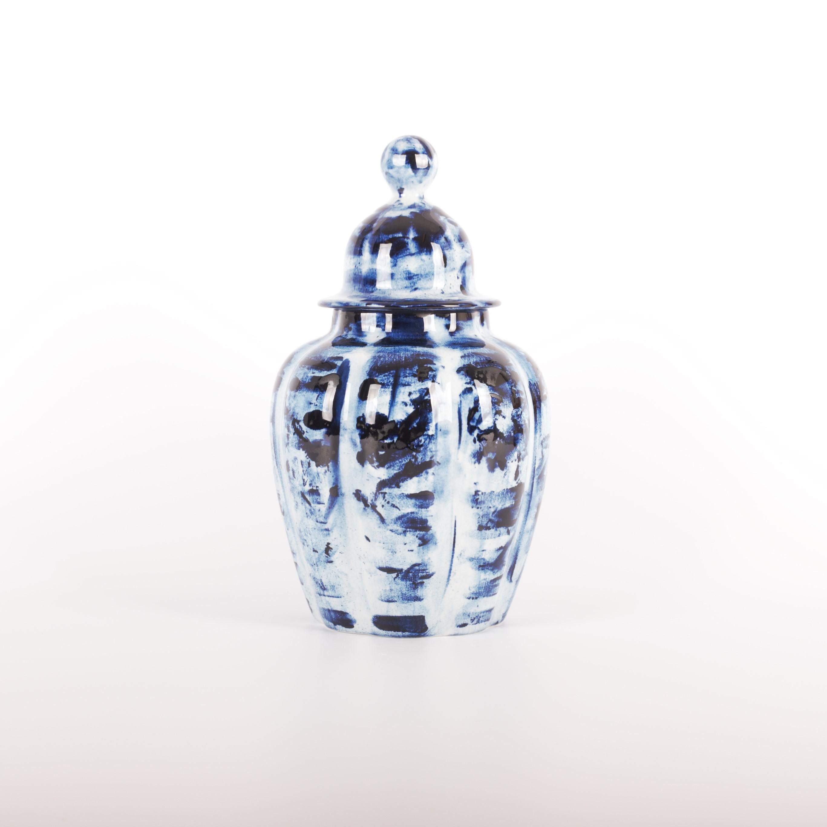 Dutch Delft Blue Vase with Lid #1, by Marcel Wanders, Hand Painted, 2006, Unique