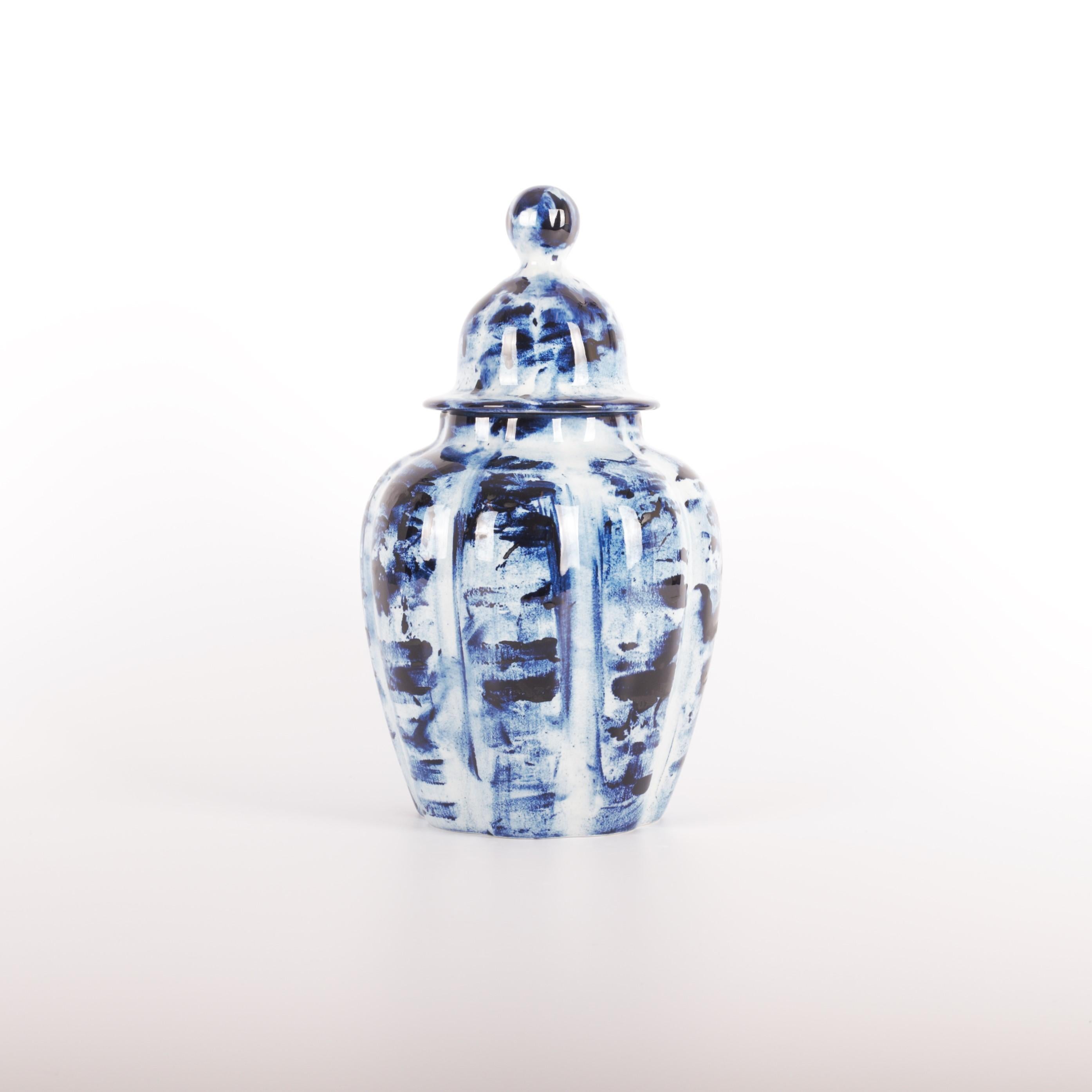 Glazed Delft Blue Vase with Lid #1, by Marcel Wanders, Hand Painted, 2006, Unique