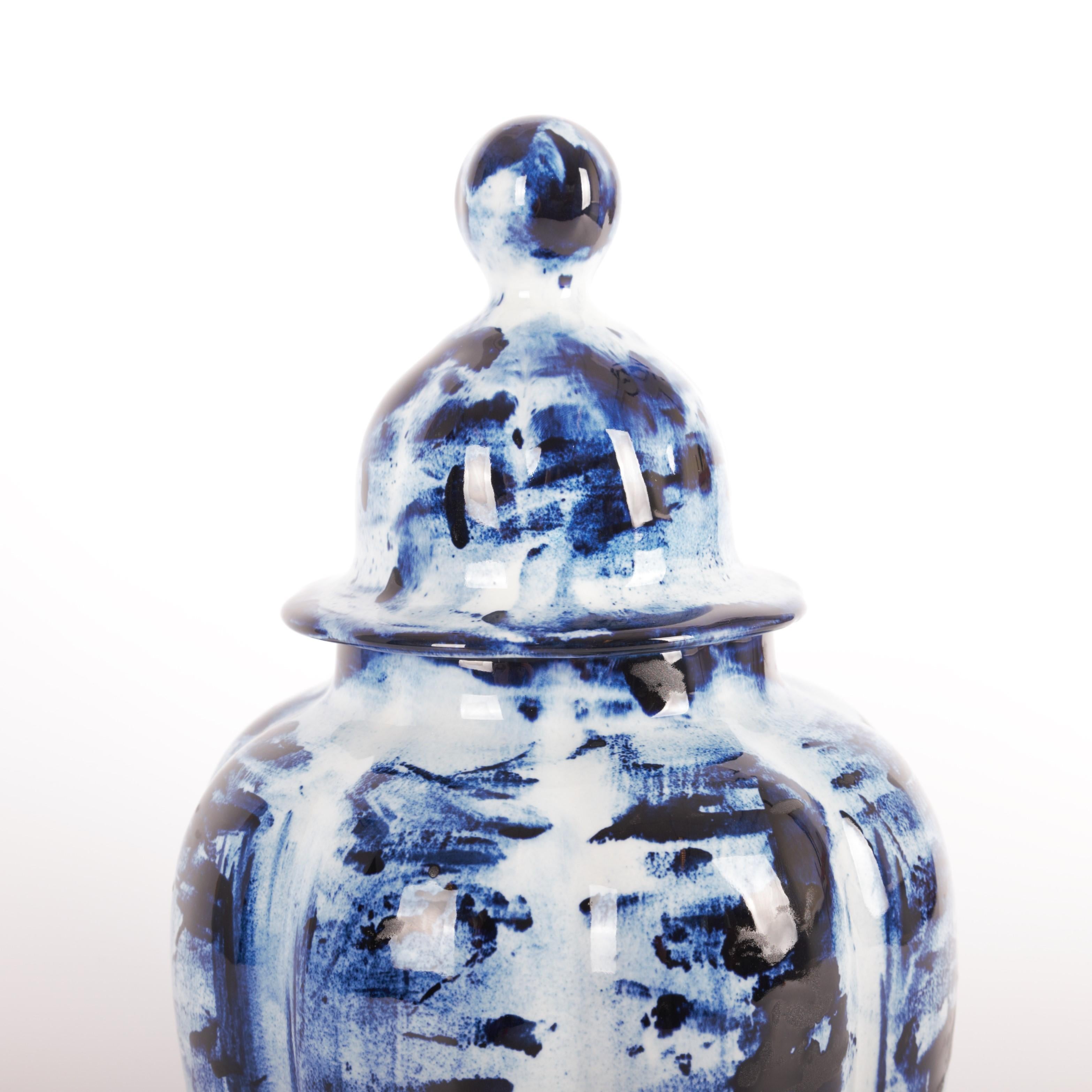 Ceramic Delft Blue Vase with Lid #1, by Marcel Wanders, Hand Painted, 2006, Unique