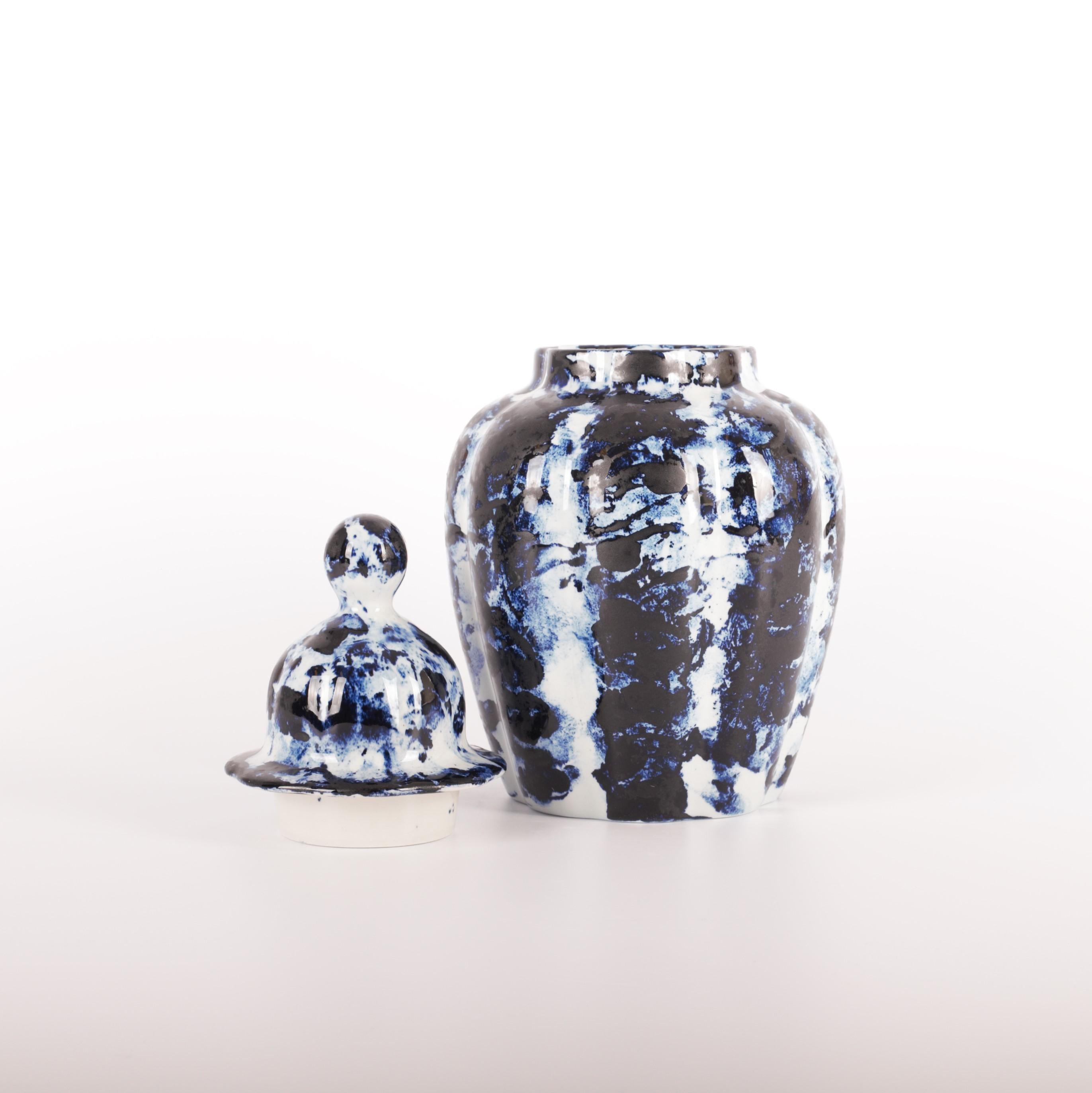 Glazed Delft Blue Vase with Lid #2, by Marcel Wanders, Hand Painted, 2006, Unique For Sale