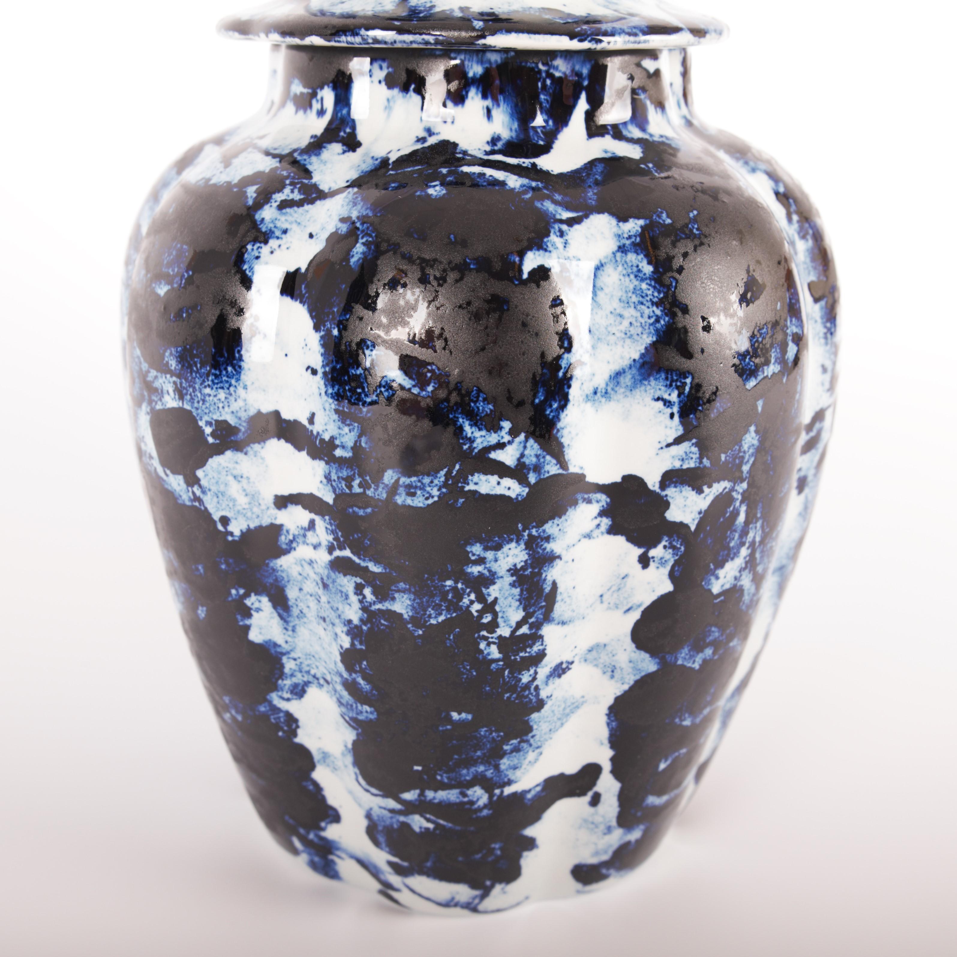 Ceramic Delft Blue Vase with Lid #2, by Marcel Wanders, Hand Painted, 2006, Unique For Sale