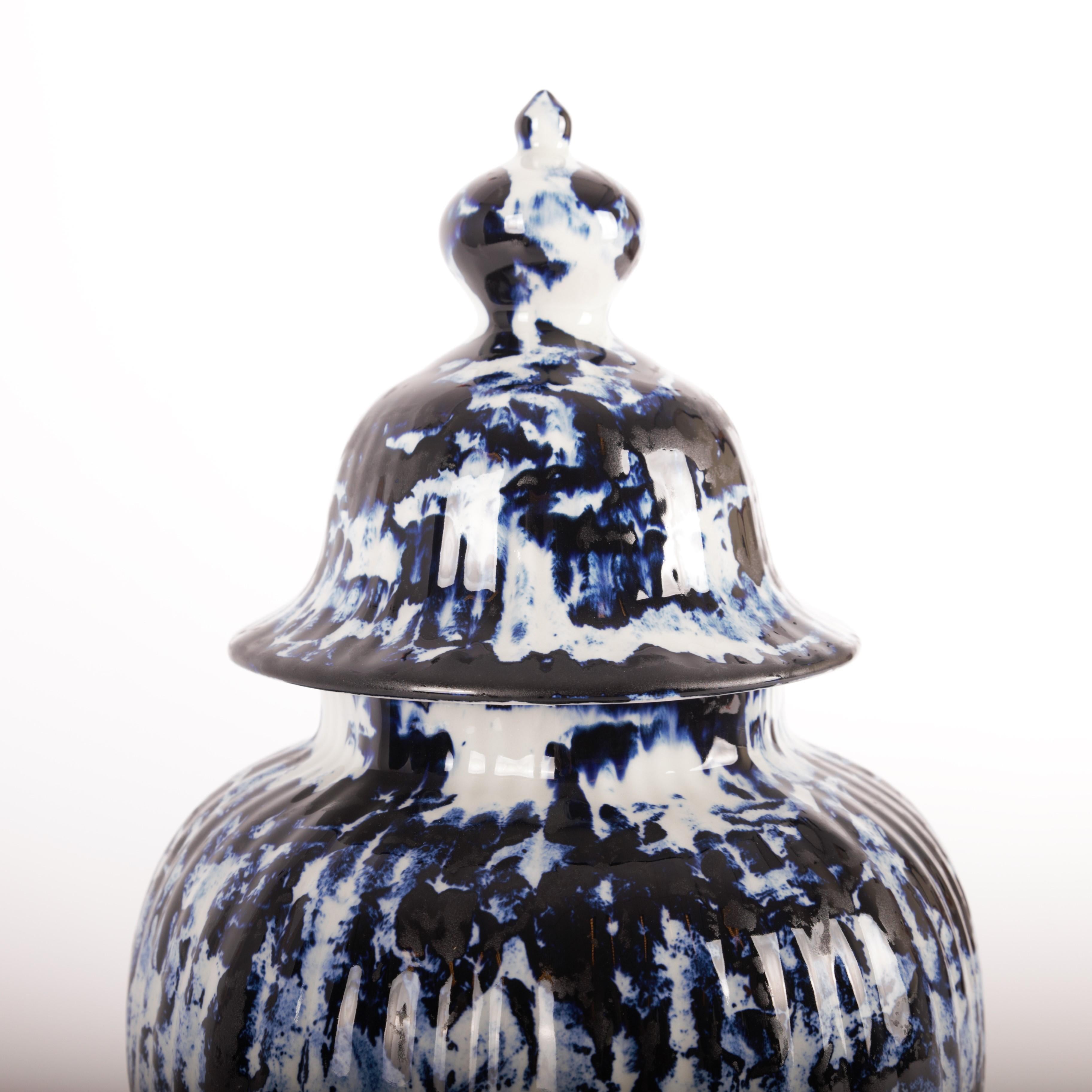 Ceramic Delft Blue Vase with Lid 37cm #1, by Marcel Wanders, Hand Painted, 2006, Unique For Sale