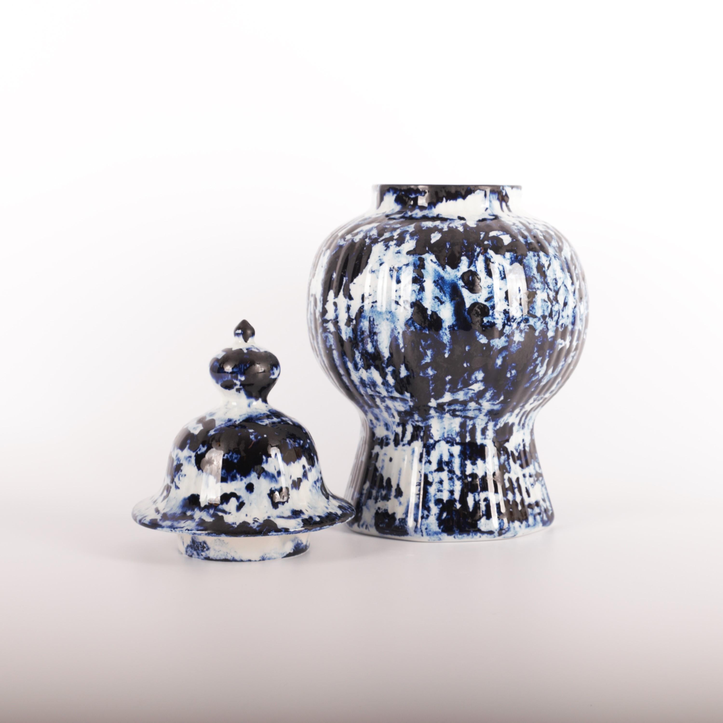 Glazed Delft Blue Vase with Lid 37cm #2, by Marcel Wanders, Hand Painted, 2006, Unique For Sale