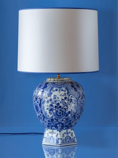 Large Hand-Painted Dutch Delft Blue and White Ceramic Table Lamp