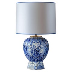Lampada da tavolo Velsen blu Delft (1940-1970) con paralume satinato nuovo, finiture cobalto