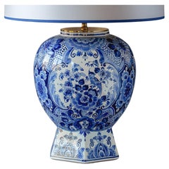 Large Hand-Painted Dutch Delft Blue and White Ceramic Table Lamp