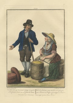 Delft Butter and Leiden Cheese, Dutch Costume Print, Maaskamp, circa 1820