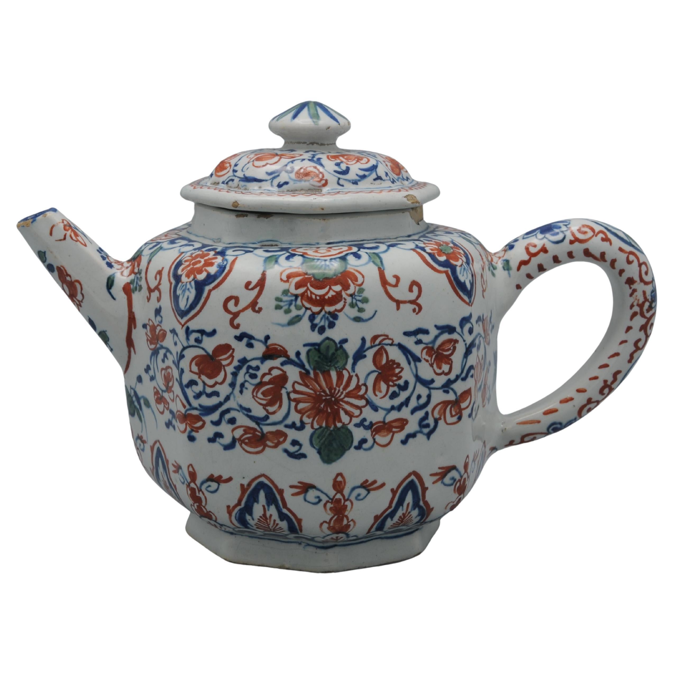 Delft - Cashmere decor delftware polychrome octagonal teapot