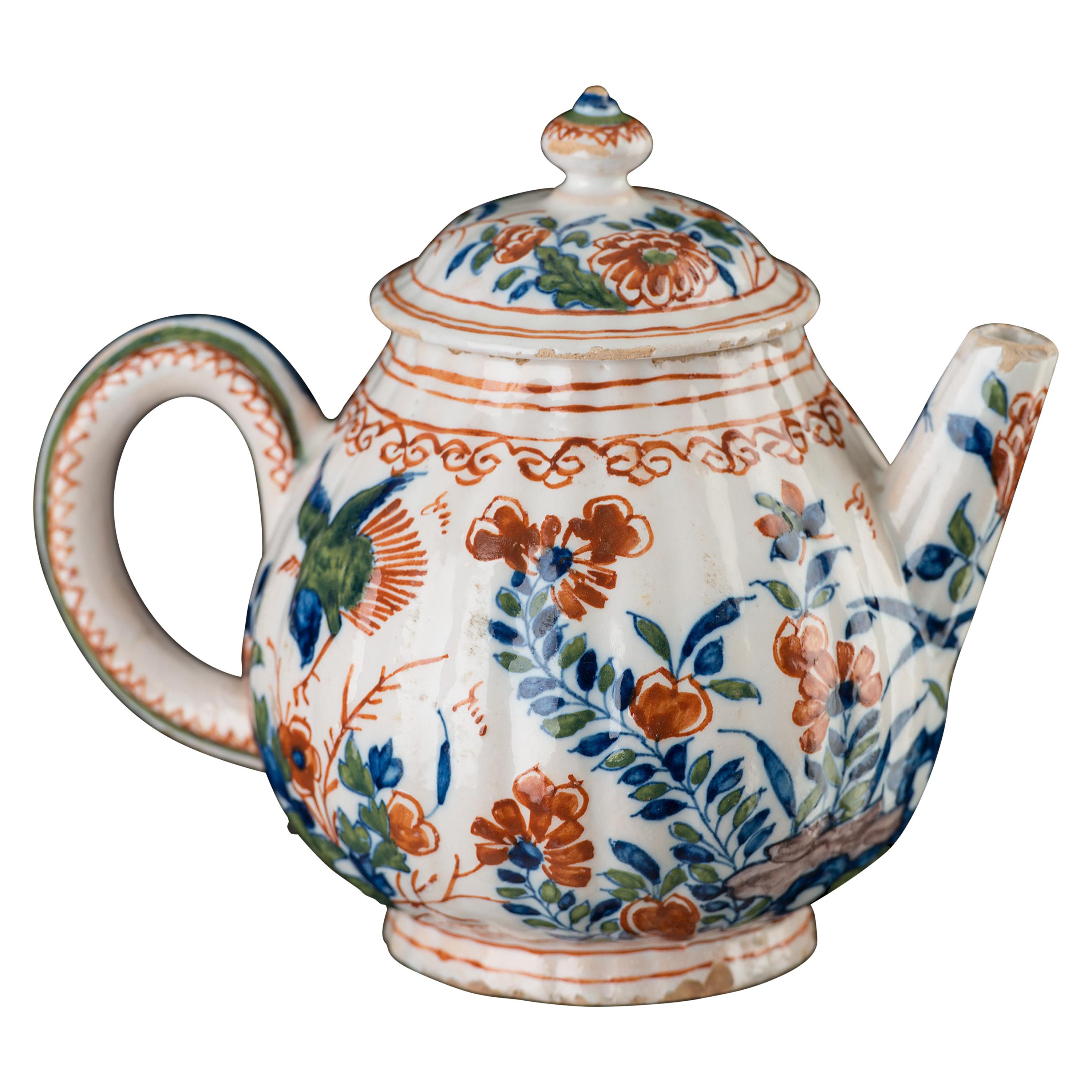 Delft, Cashmere Tea Pot, 1700 - 1710 LVE Mark The Metal Pot Pottery For Sale