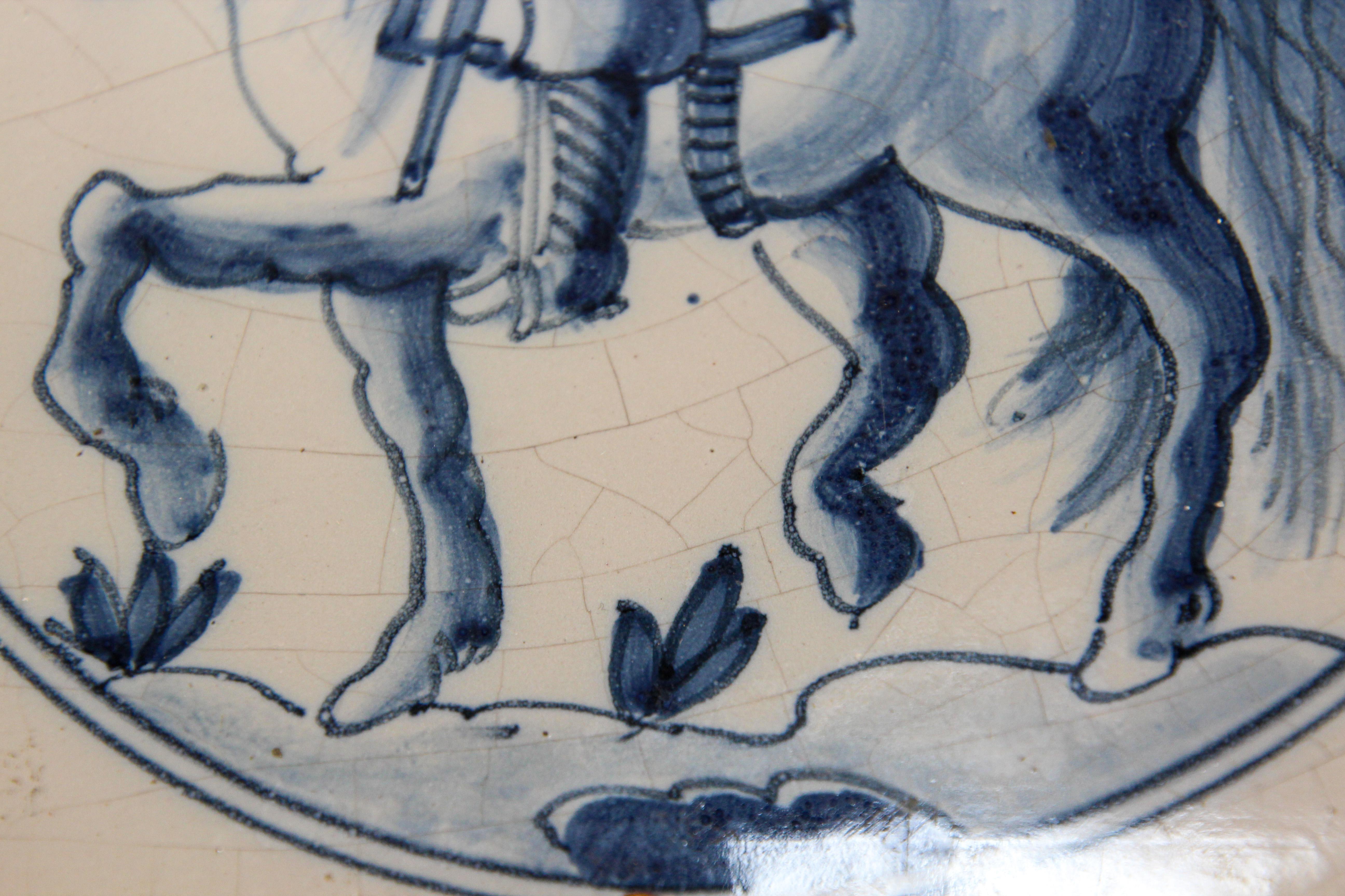 Delft Ceramic Decorative Tile Featuring a Man on Horse For Sale 3