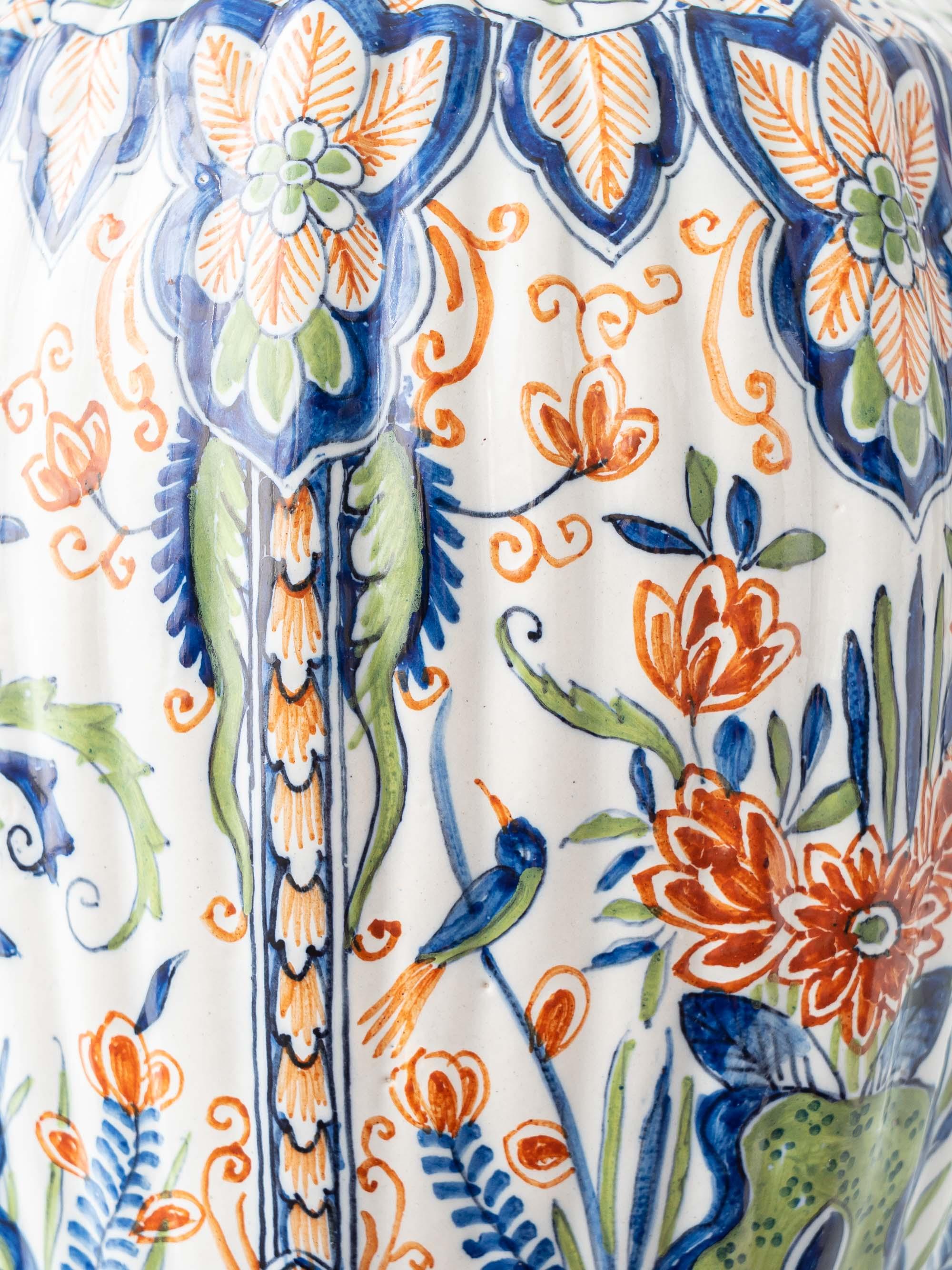 Lampe de table en céramique de Delft, années 1900, polychrome de Makkum peint à la main, abat-jour en soie neuf en vente 5