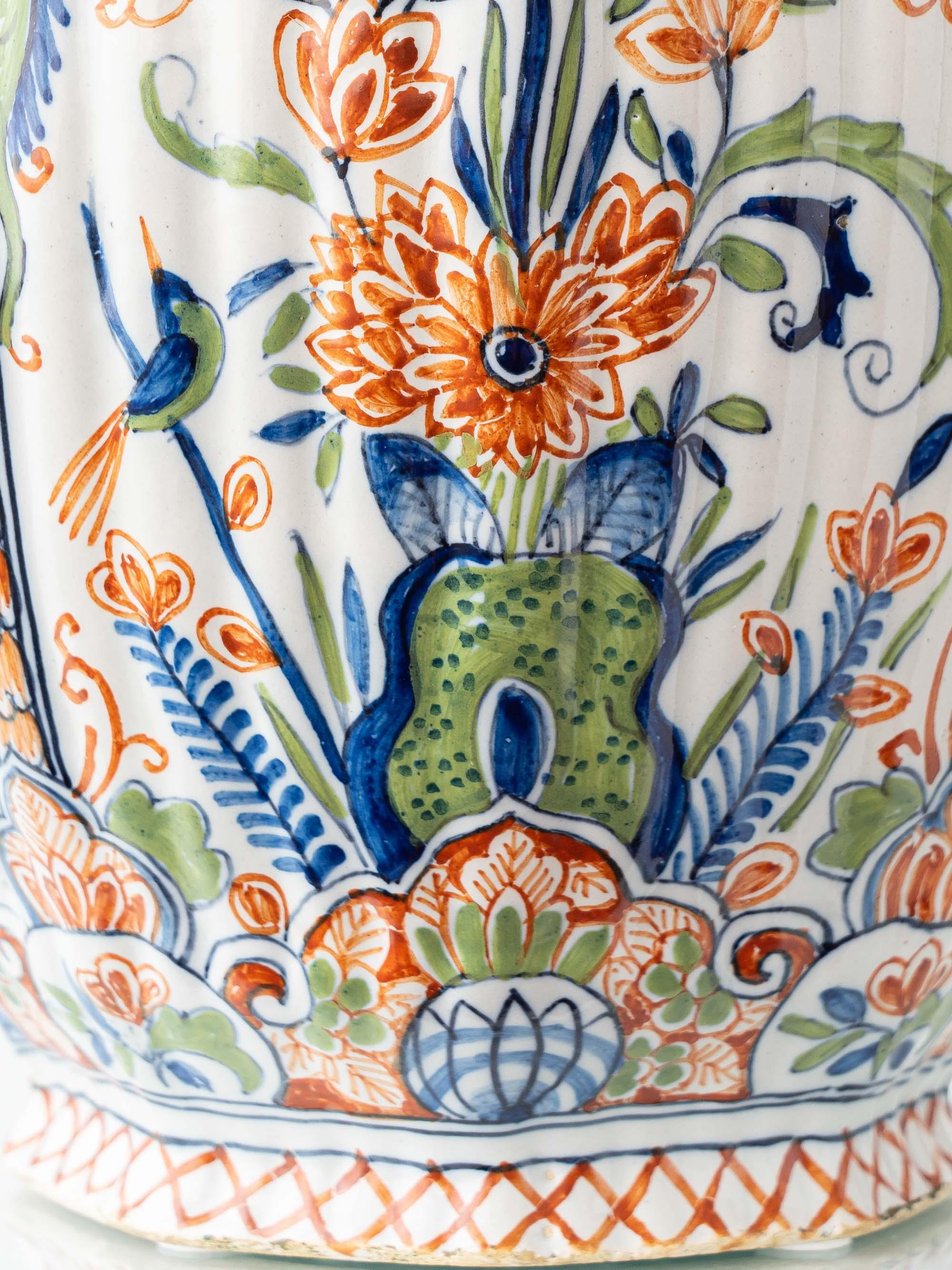 Lampe de table en céramique de Delft, années 1900, polychrome de Makkum peint à la main, abat-jour en soie neuf en vente 6