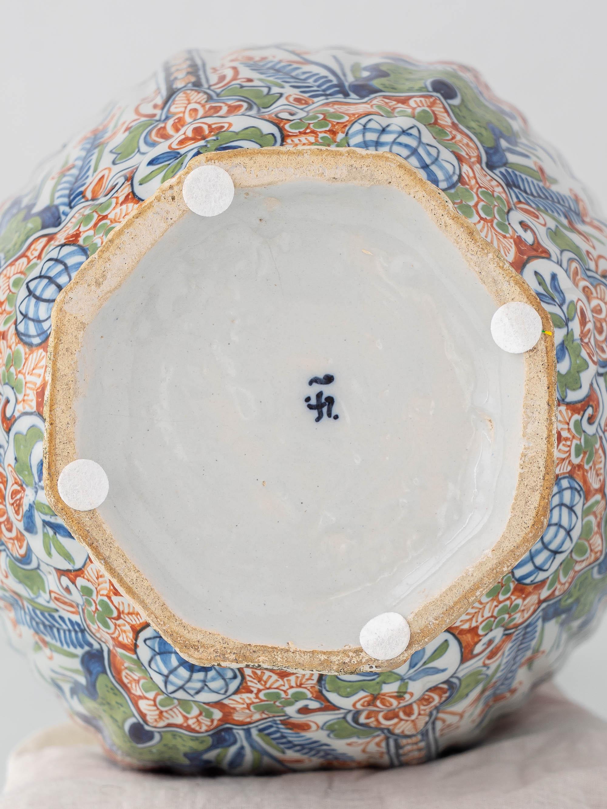 Lampe de table en céramique de Delft, années 1900, polychrome de Makkum peint à la main, abat-jour en soie neuf en vente 7