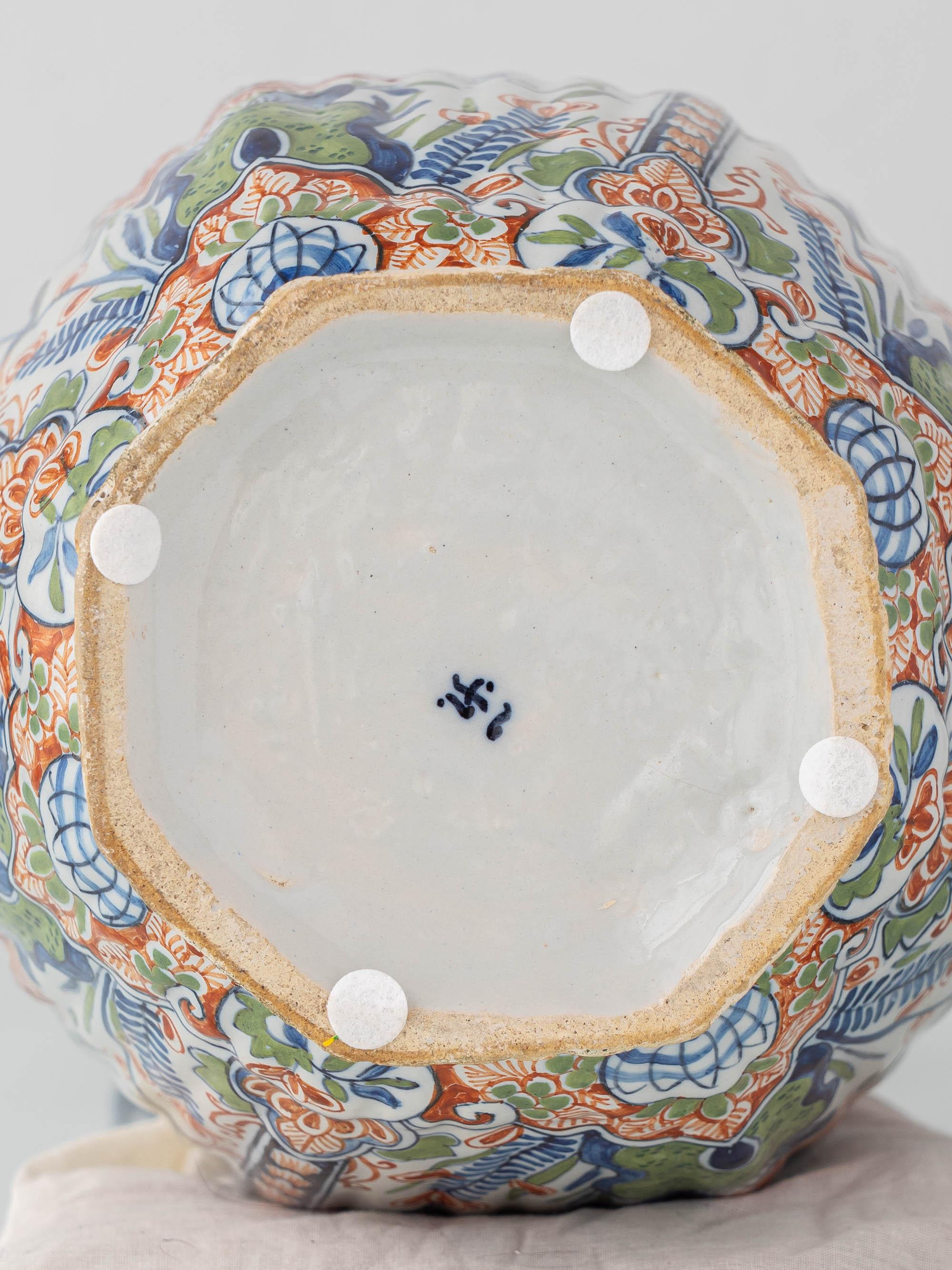 Lampe de table en céramique de Delft, années 1900, polychrome de Makkum peint à la main, abat-jour en soie neuf en vente 9