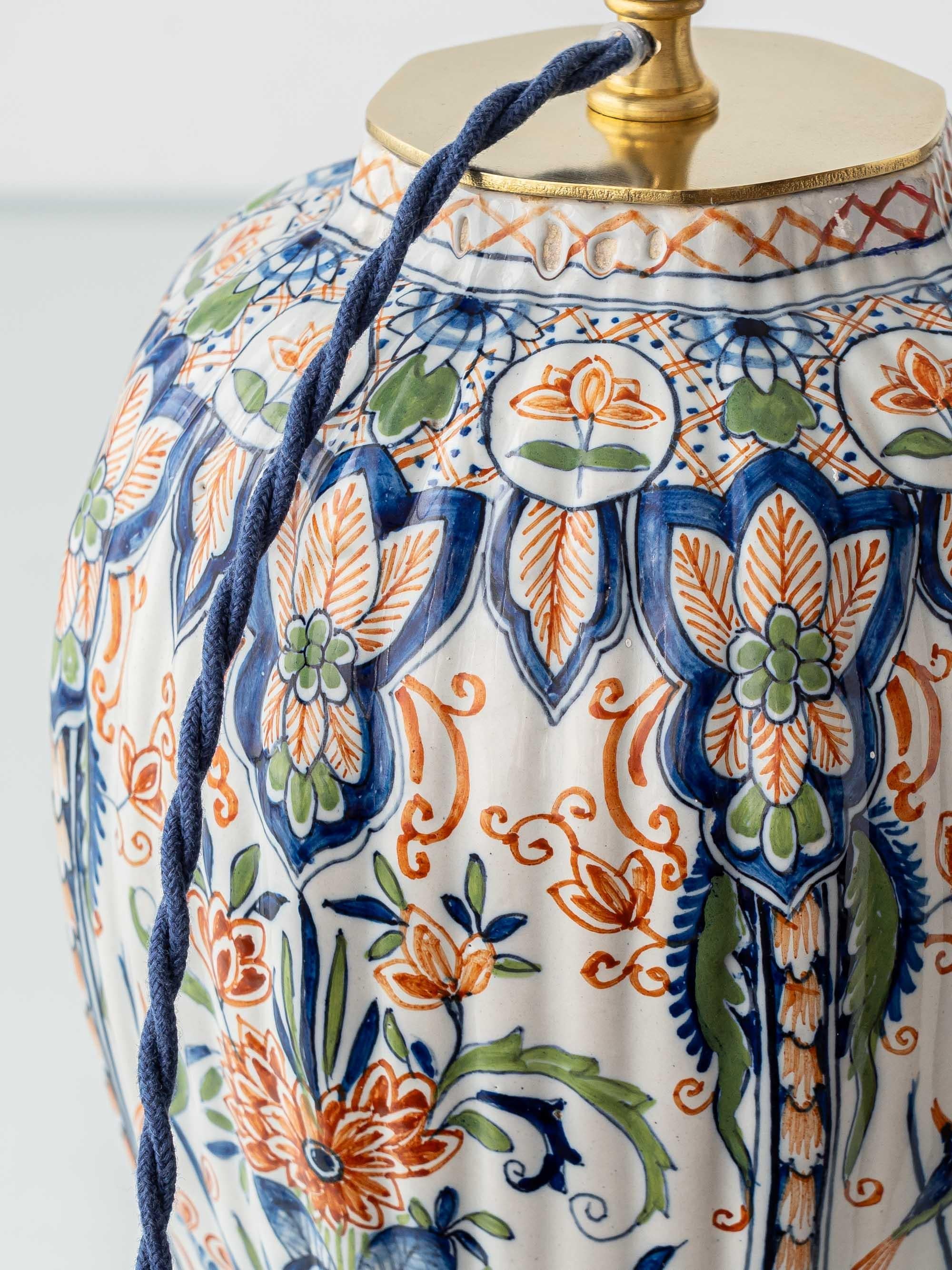 Lampe de table en céramique de Delft, années 1900, polychrome de Makkum peint à la main, abat-jour en soie neuf en vente 10