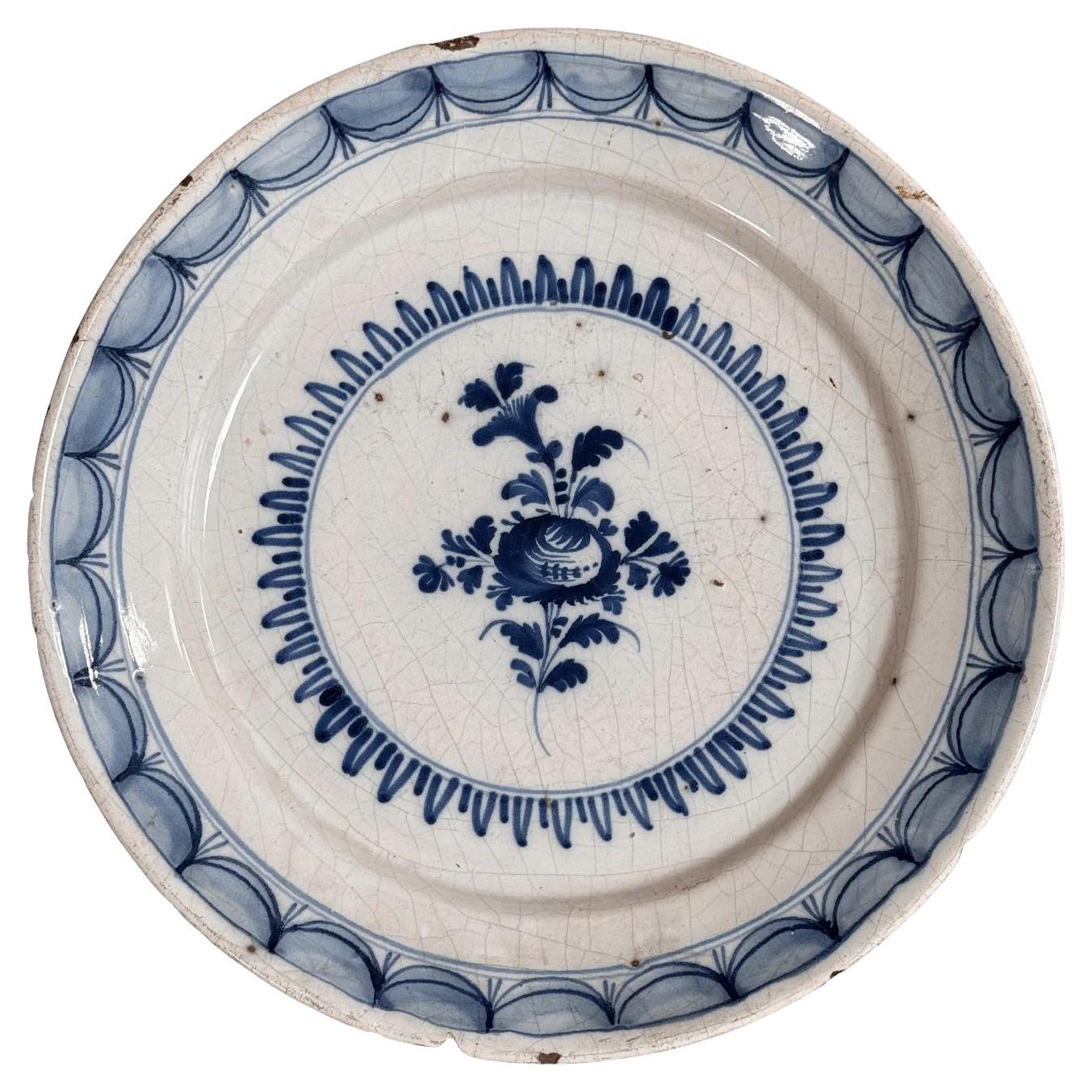 Delft Charger Blue and White 18th C. For Sale