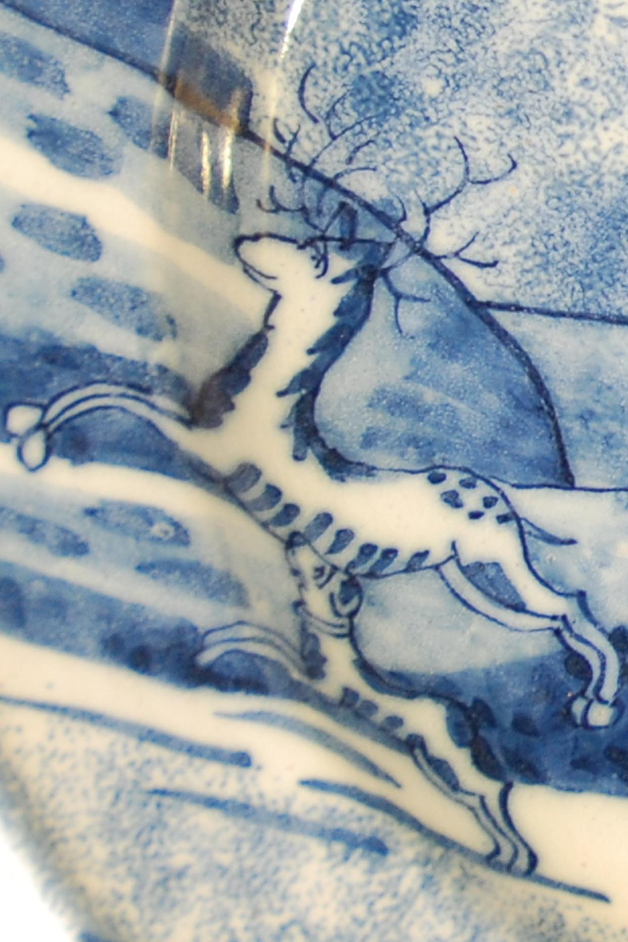 Turned Delft Charger, Coursing a Stag, English, circa 1710 For Sale