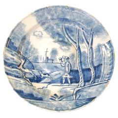 Antique Delft Charger, Coursing a Stag, English, circa 1710