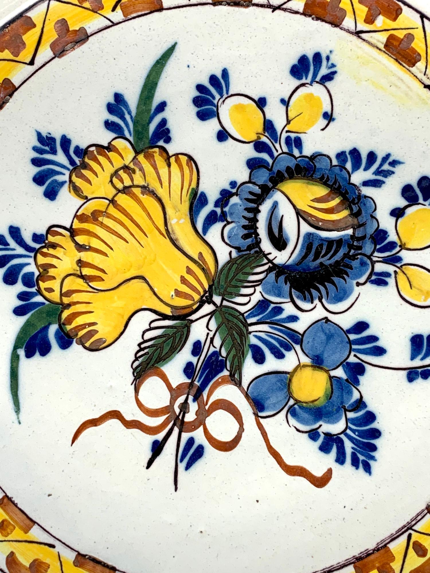 Rococo Delft Charger Hand Painted Polychrome Colors 18th Century Netherlands C-1780 For Sale