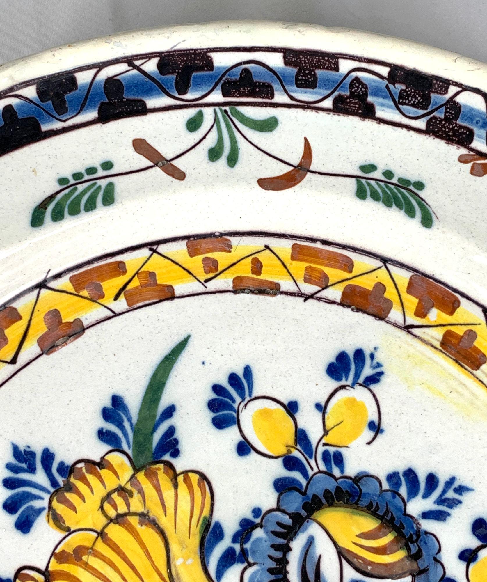 Hand-Painted Delft Charger Hand Painted Polychrome Colors 18th Century Netherlands C-1780 For Sale