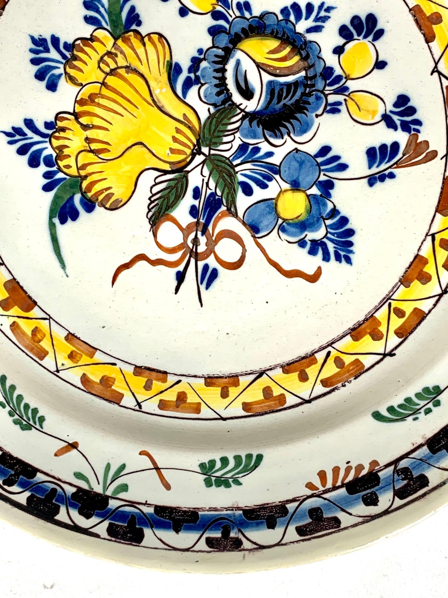 Delft Charger Hand Painted Polychrome Colors 18th Century Netherlands C-1780 For Sale 1