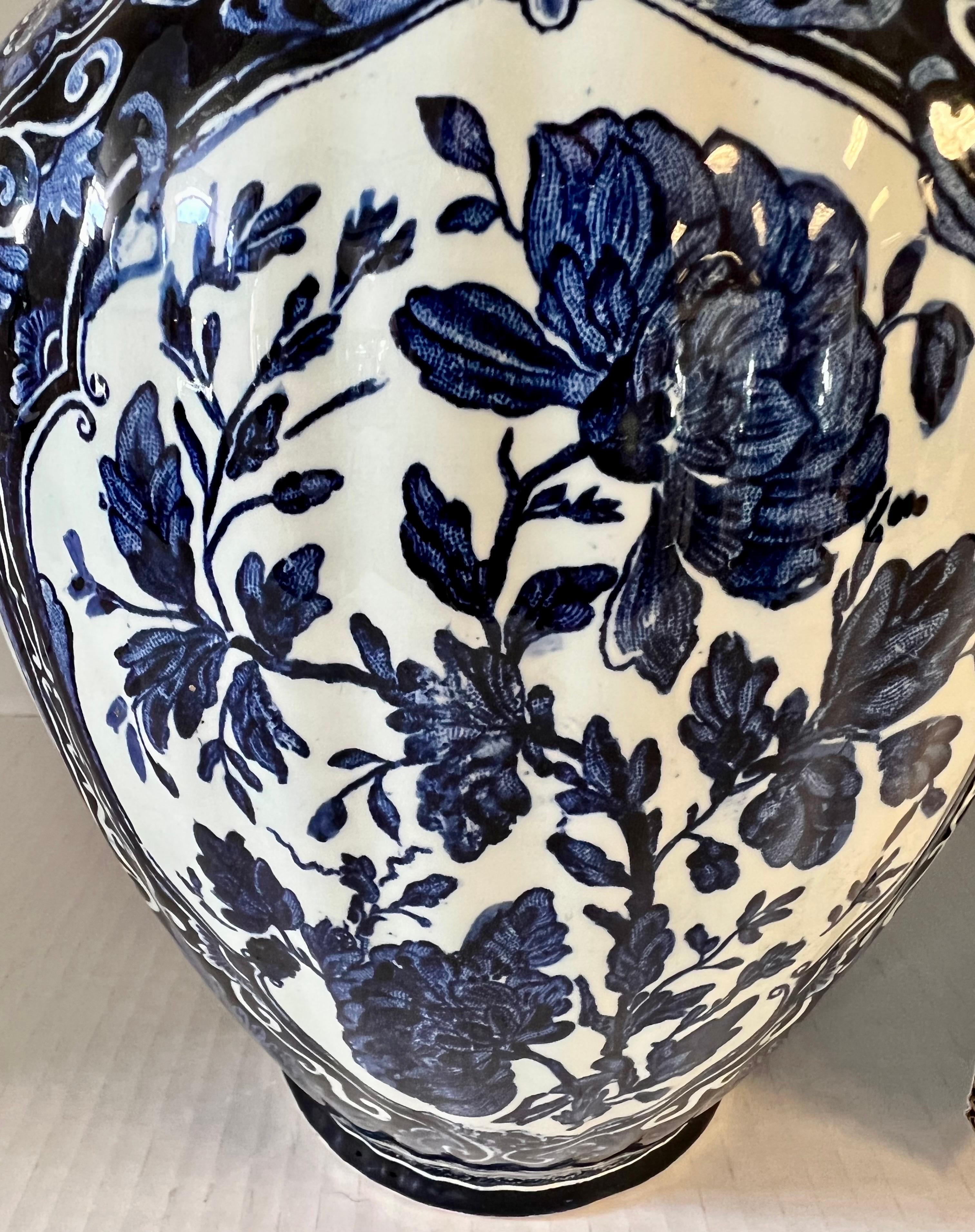 Dutch Delft Chinoiserie Blue and White Covered Urn Jar with Foo Dog
