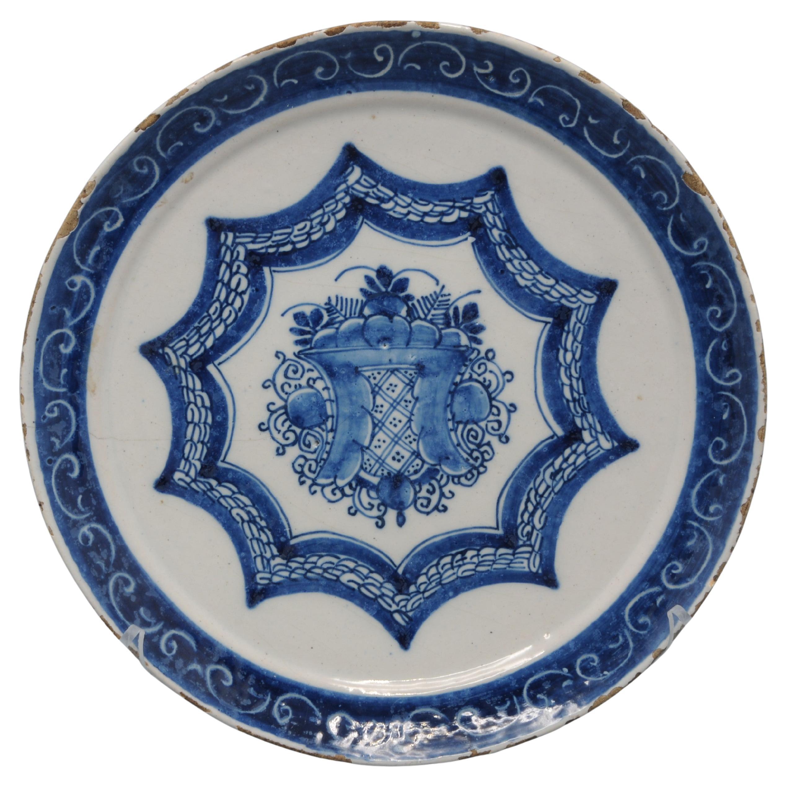 Delft - Chinoiserie plate with floral basket, second half 18th century