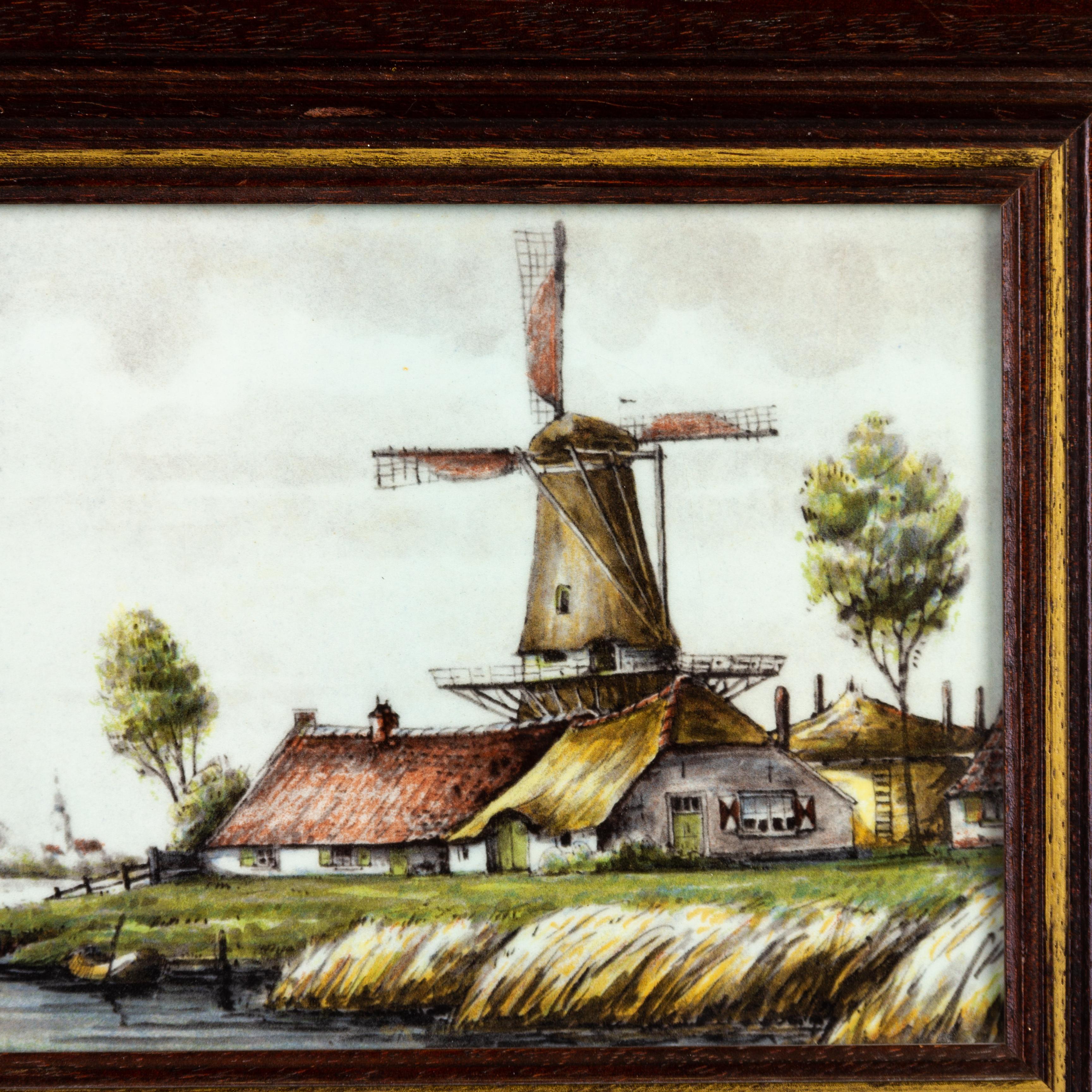 Polychromed Delft Dutch Polychrome Plaque of 17th Century Windmill  For Sale