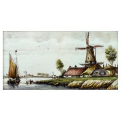 Vintage Delft Dutch Polychrome Plaque of 17th Century Windmill 