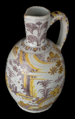 Delft, extra large purple and yellow chinoiserie wine jug 1680-1700