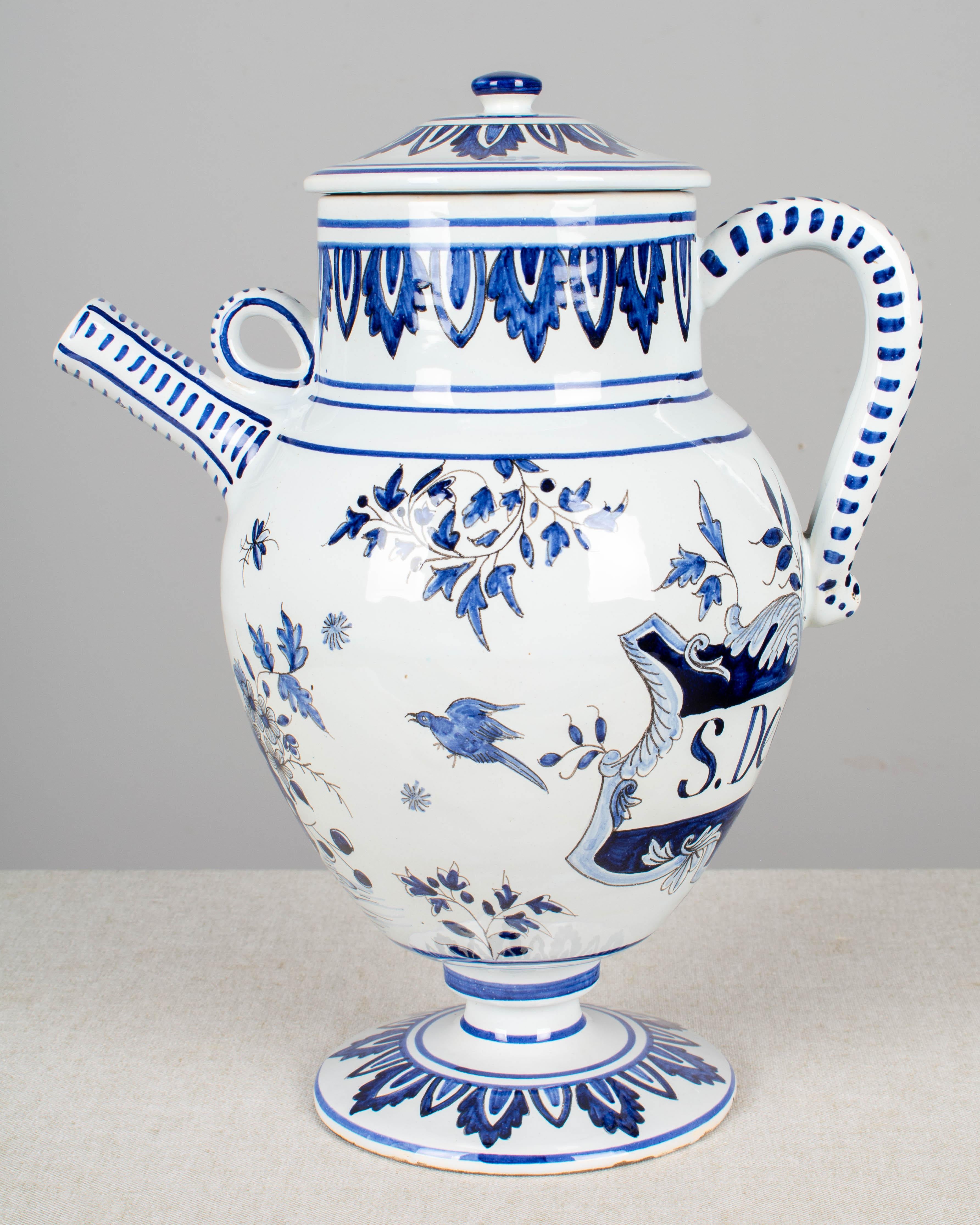 Dutch Delft Faience Apothecary Pitcher with Lid For Sale