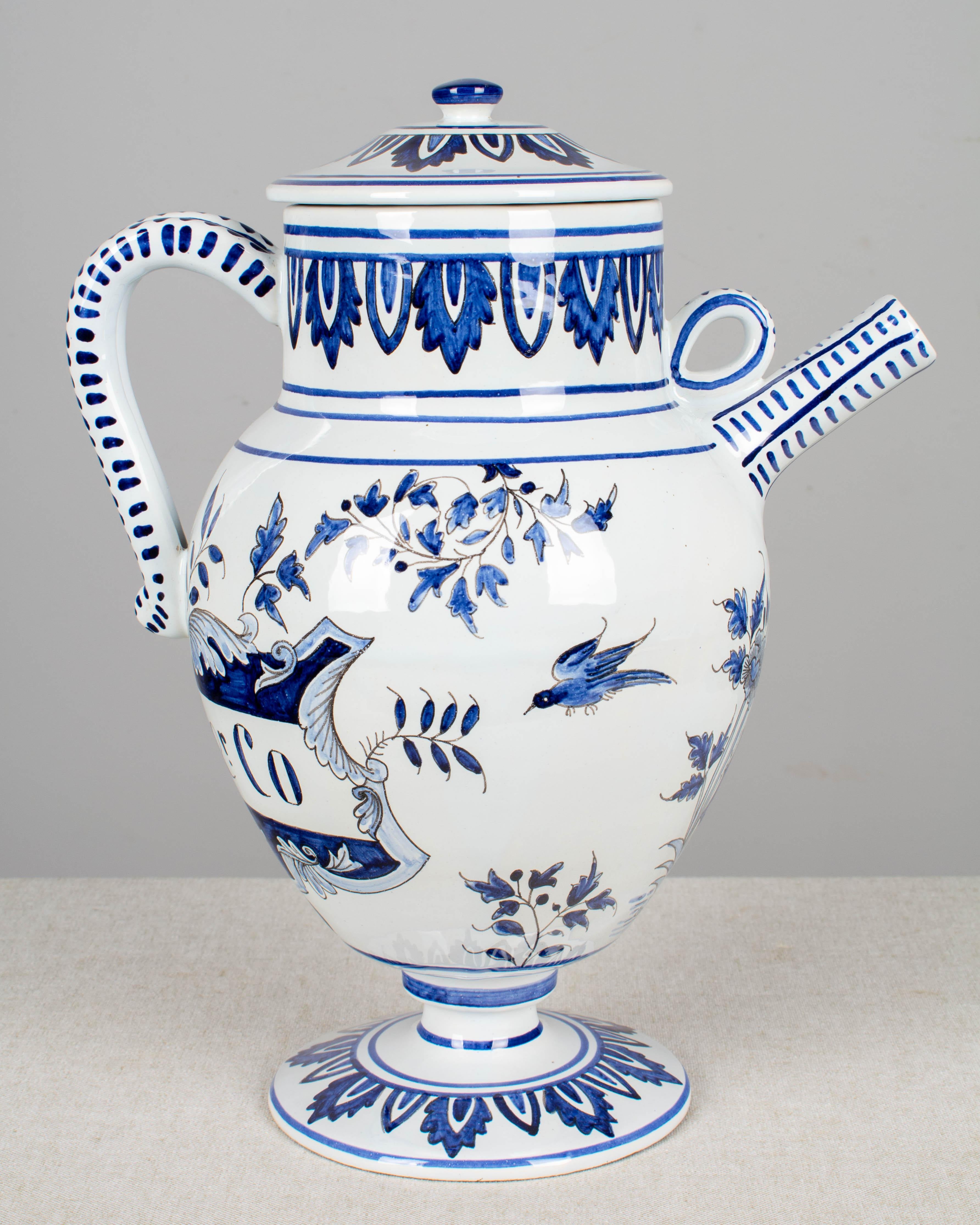 Hand-Painted Delft Faience Apothecary Pitcher with Lid For Sale