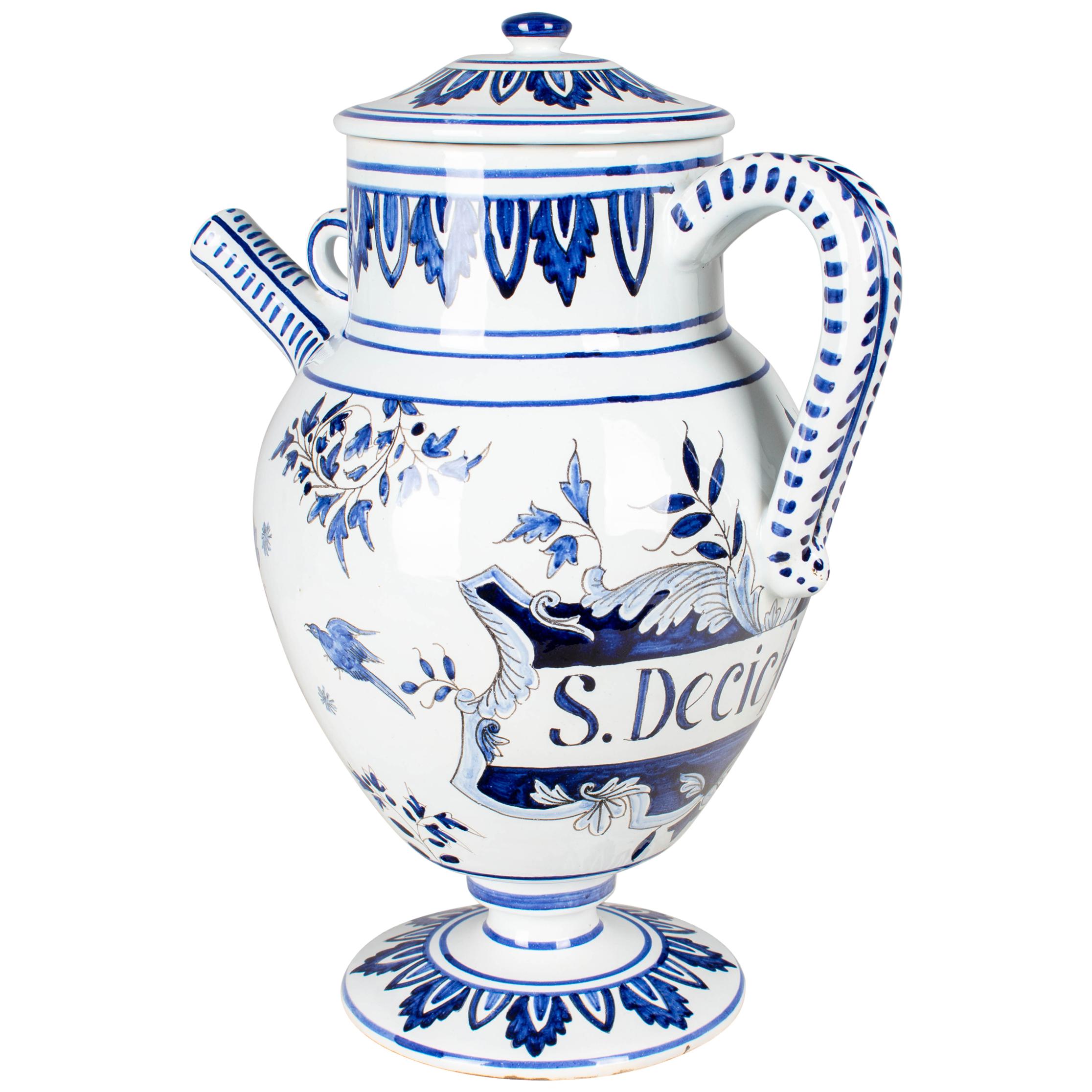Delft Faience Apothecary Pitcher with Lid For Sale
