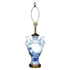 Delft Faience Figural Serpent Handle Lamp
