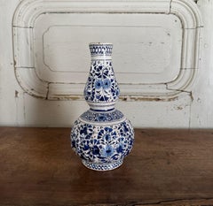 Delft Faience Flask Vase, 18th Century, Floral Decoration