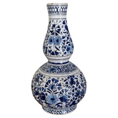 Delft Faience Flask Vase, 18th Century, Floral Decoration