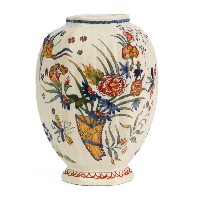 Delft Faience Polychrome Painted Pottery Vase, 18th-19th Century at ...
