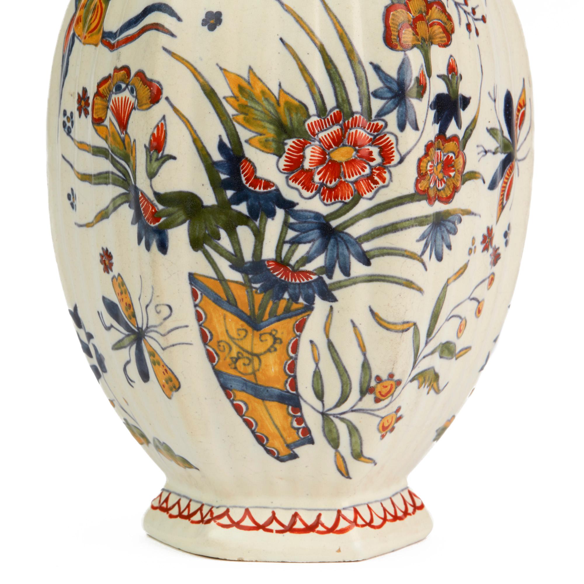 Dutch Delft Faience Polychrome Painted Pottery Vase, 18th-19th Century