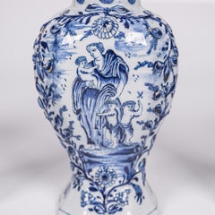 Delft - Garniture set of 5 vases depicting 'Caritas', 'T Fortuyn, 18th century