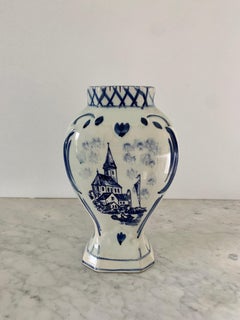 Delft Hand Painted Blue and White Porcelain Vase