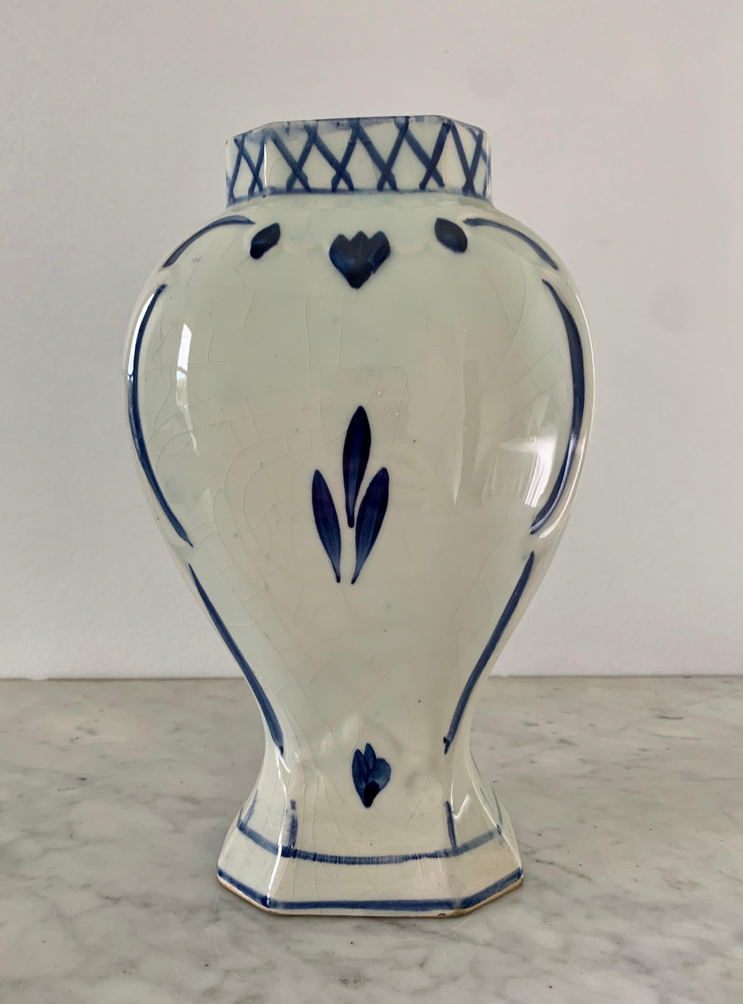 Dutch Delft Hand Painted Blue and White Porcelain Vase For Sale