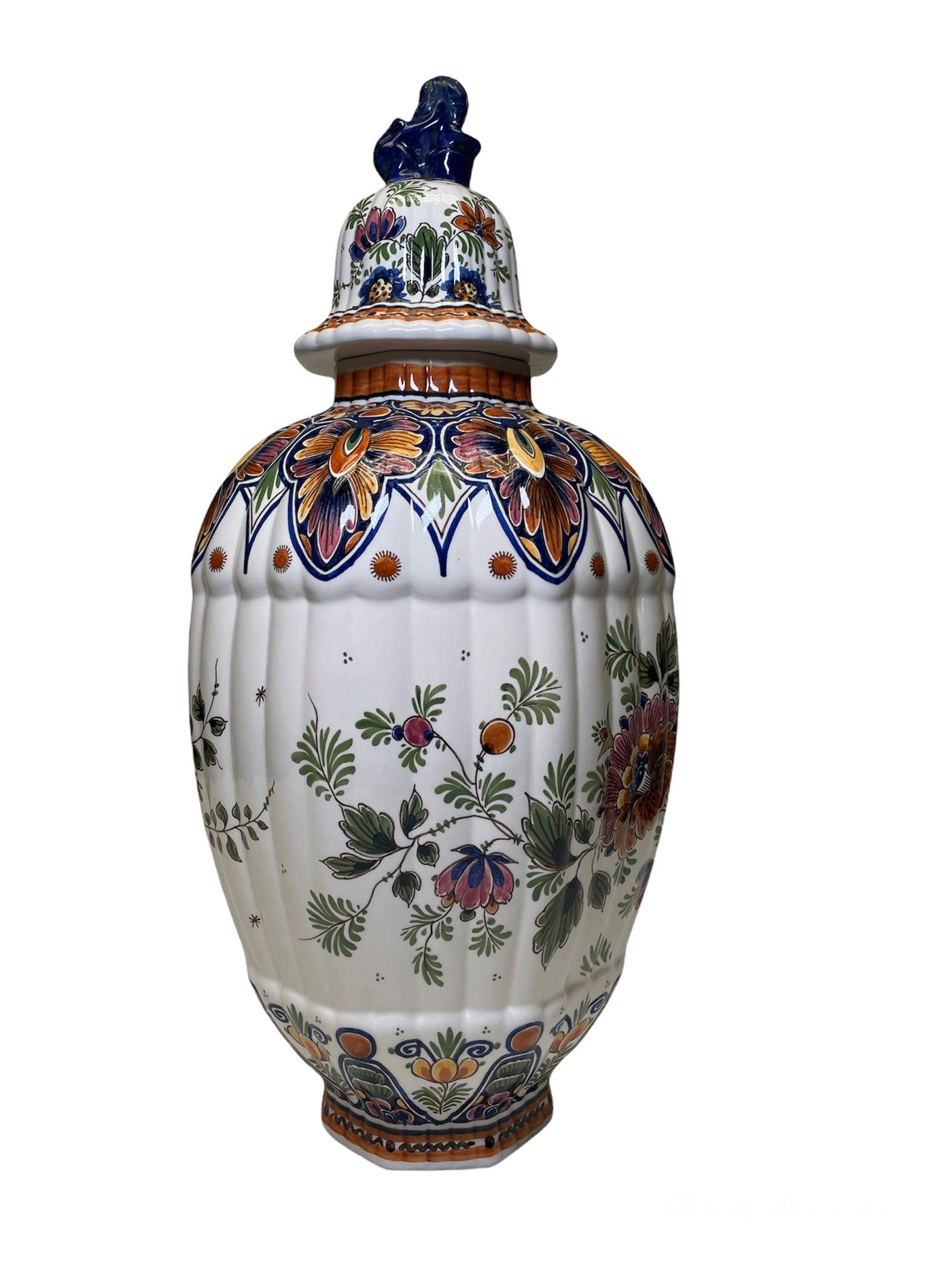 Dutch Delft Hand Painted Porcelain Lidded Urn Vase/Ginger Jar